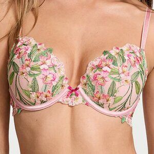 DREAM ANGELS VICTORIA'S SECRET-LILY EMBROIDERY PUSH-UP BRA -BLUSH PINK, 36DD